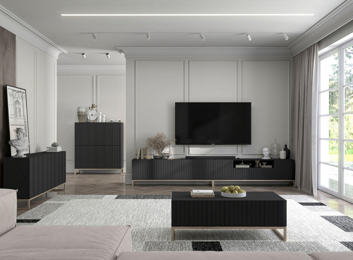 COUCHTISCH Elpis Schwarz matt Glamour 110 cm - Goldfarben/Schwarz, Holzwerkstoff/Metall (54/110/39cm) - Meble Lindner