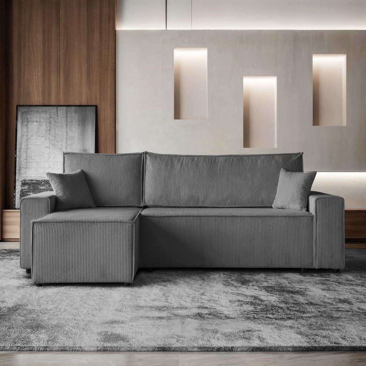 ECKSCHLAFSOFA mit Schlaffunktion Hektor grau - Schwarz/Grau, Kunststoff/Textil (247/152cm) - Beautysofa