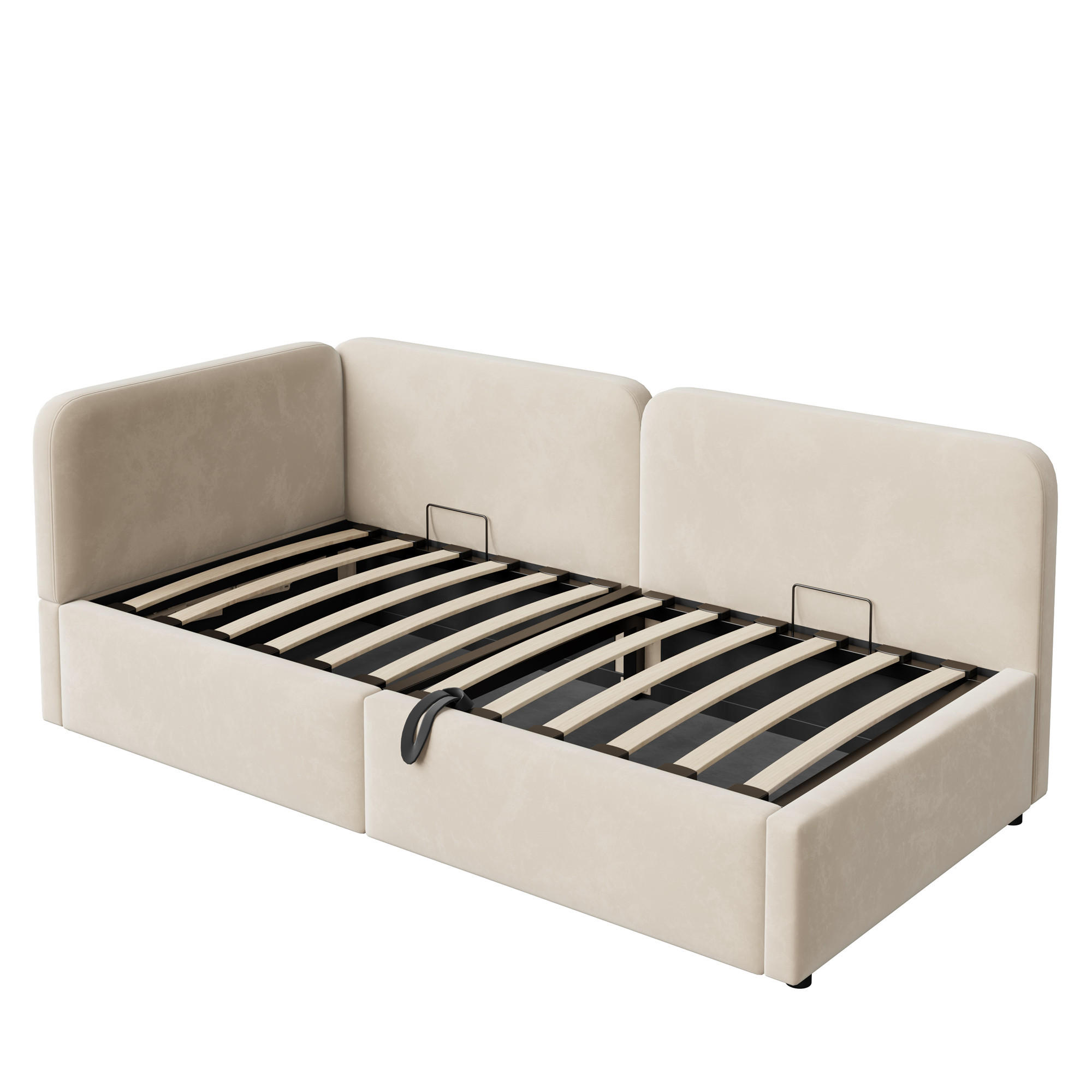 POLSTERBETT 90/200 cm DE-33056 mit Stauraum und Samt Beige - Beige, Metall (90/200cm) - ComfortXL