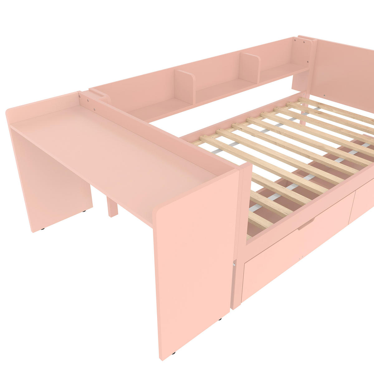 BETT 90/200 cm Rosa mit Schreibtisch und 2 Schubladen - Rosa, Holz (90/200cm) - OKWISH