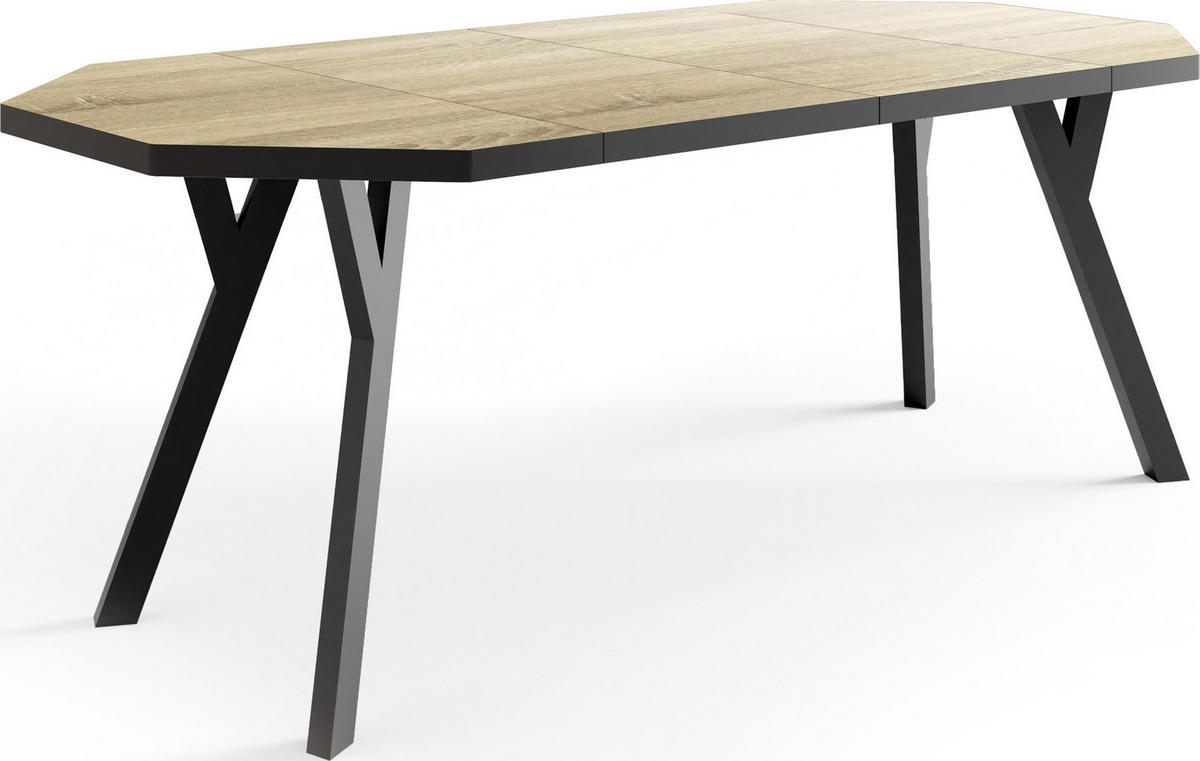 ESSTISCH Desmond achteckiger ausziehbarer, Sonoma Eiche 100-200/100/76 cm - Schwarz/Sonoma Eiche, Holz/Holzwerkstoff (100/100/76cm) - WFL GROUP