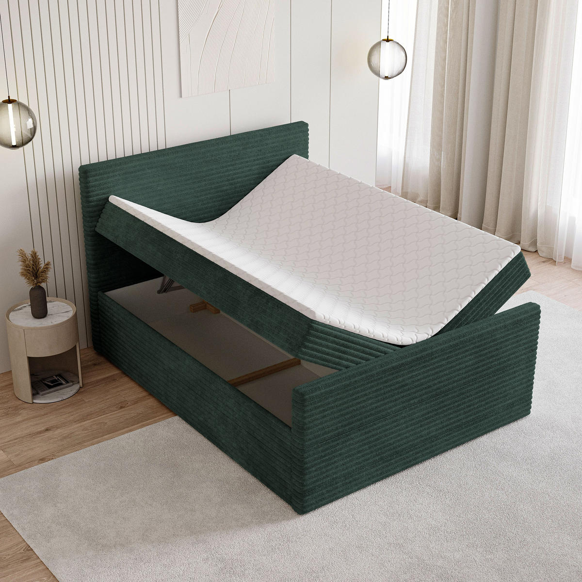 BOXBETT NOLEN 160x200 cm mit Matratze und Topper - Grün - Grün, Holz (160/200cm) - MASSENO