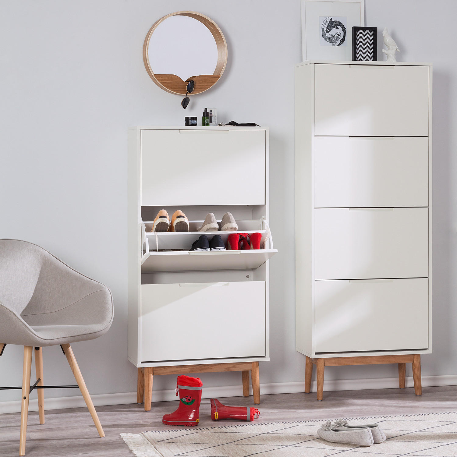 SCHUHKIPPER - Eichefarben/Weiß, Holzwerkstoff (63/130/24cm) - home24