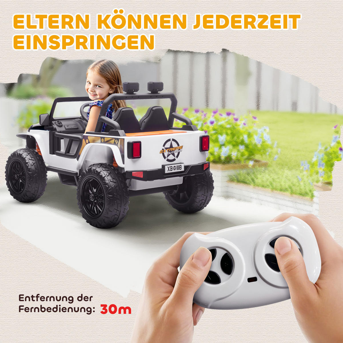 KINDER Elektroauto 12V Kinderauto Elektrisch mit Fernbedienung 2 Motor Hupe LED - Weiß, Metall (123.5/70.3/71.3cm) - AIYAPLAY