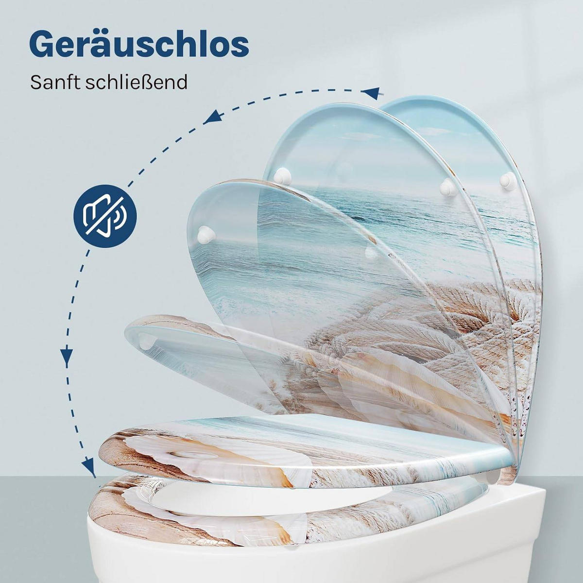 TOILETTENDECKEL mit Absenkautomatik, Duroplast, Weiße Perle - Blau/Weiß, Kunststoff (37/2.5/45cm) - Woltu