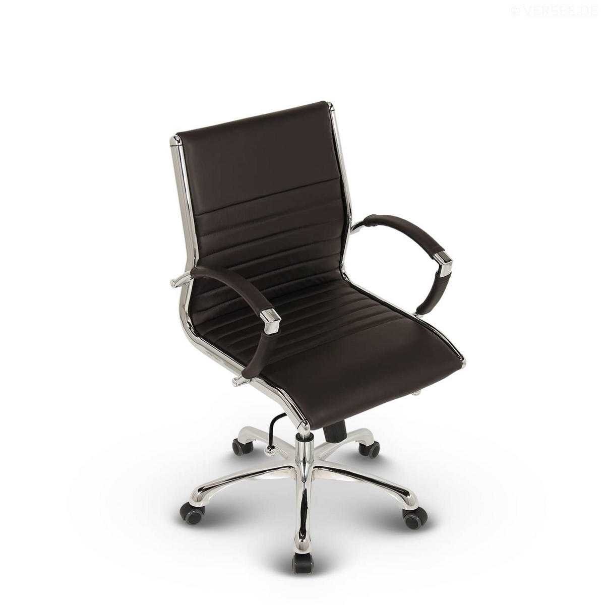 DREHSTUHL Montreal Echtleder Braun – ergonomisch, 150 kg belastbar, Sitzhöhe 46-54cm - Braun, Leder/Metall (60/97/60cm) - Versee
