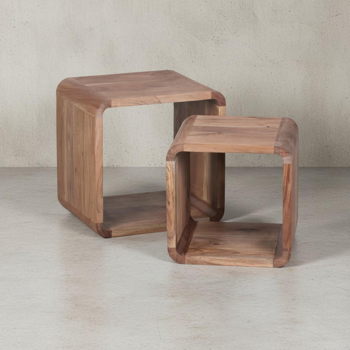 BEISTELLTISCH Set – 2-teilig Akazie Massivholz handgefertigt - Beige/Braun, Holz (36/43/43cm) - KADIMA DESIGN