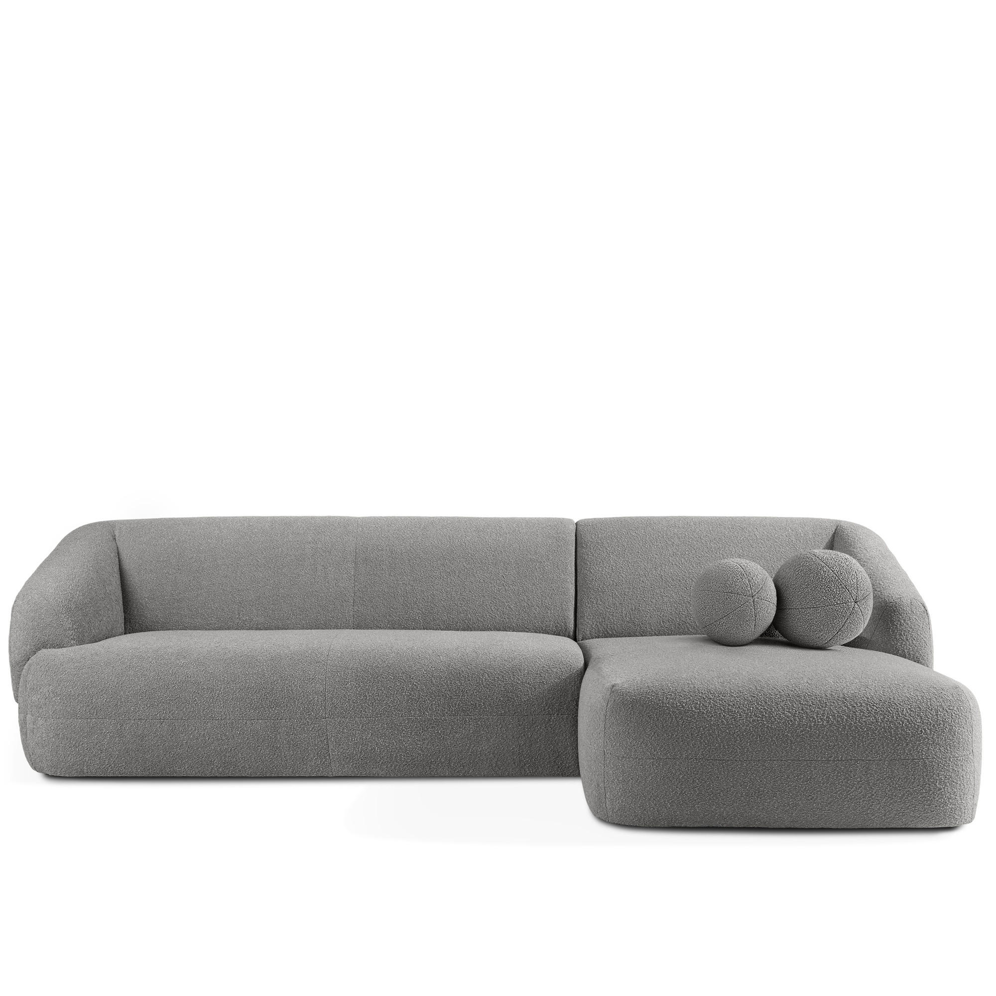 ECKSOFA RECHTS VIRA, Grau, Bouclé - Schwarz/Grau, Holz/Holzwerkstoff (300/160cm) - KONSIMO®