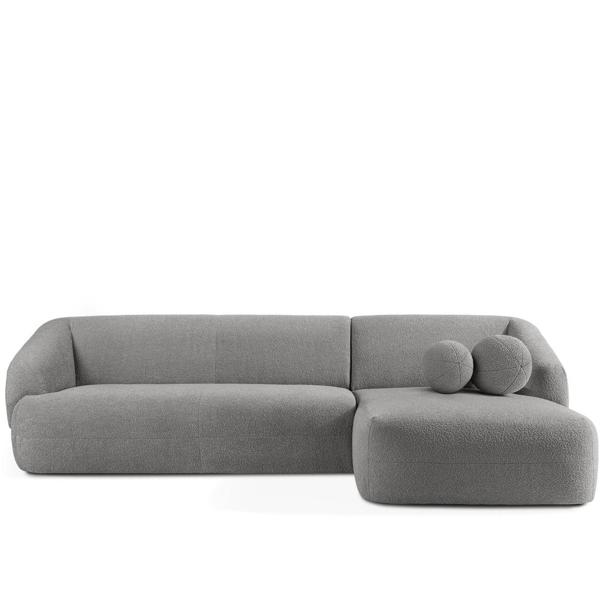 ECKSOFA RECHTS VIRA, Grau, Bouclé - Schwarz/Grau, Holz/Holzwerkstoff (300/160cm) - KONSIMO®