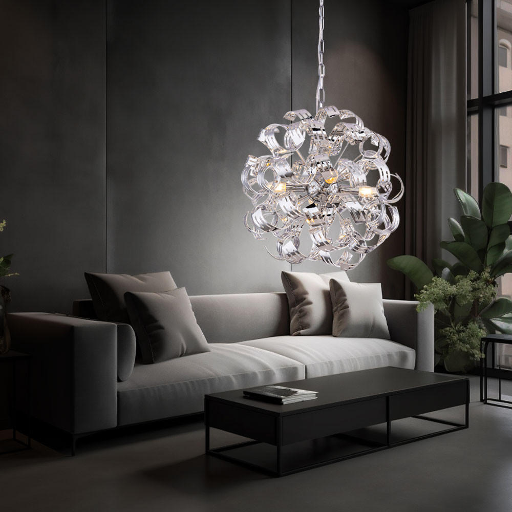 LED HÄNGELEUCHTE FALLA Silber Chrom - Silberfarben, Metall (50/50/125cm) - Globo Lighting