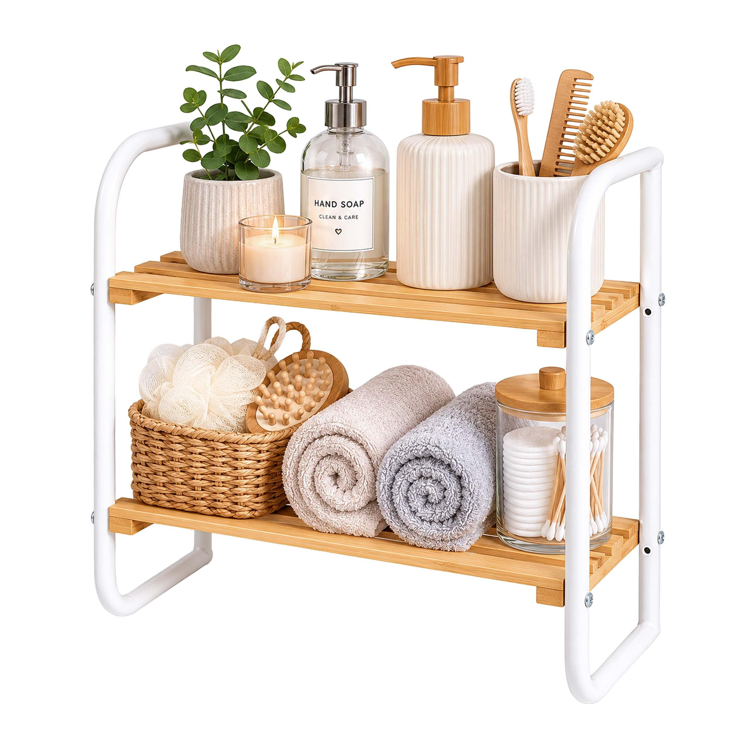 REGAL Weiß Holzoptik 2 Ebenen - Hellbraun, Holz/Metall (45/43/21cm) - Relaxdays