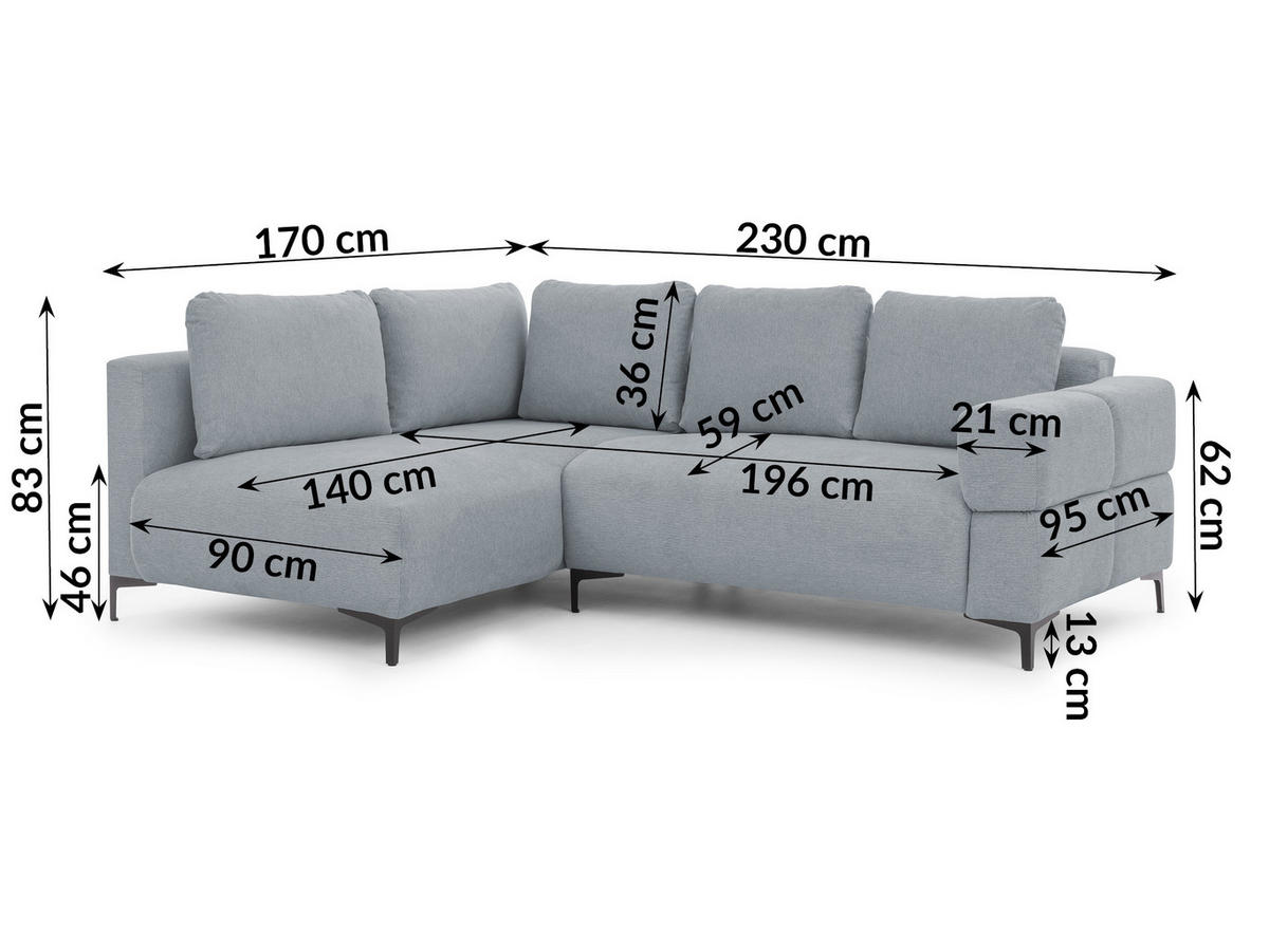 ECKSOFA inkl. Hocker Cardea mit Schlaffunktion in Bubble-Optik aus weichem Grau Strukturstoff und hohem Sitzkomfort - Ottomane links - Schwarz/Grau, Holz/Textil (170/230cm) - S-Style Möbel