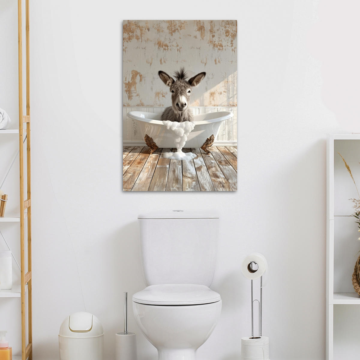 LEINWANDBILD Esel - Tiere - Badewanne - Schaumstoff 60x90 cm - Weiß, Textil (60/90cm) - MuchoWow