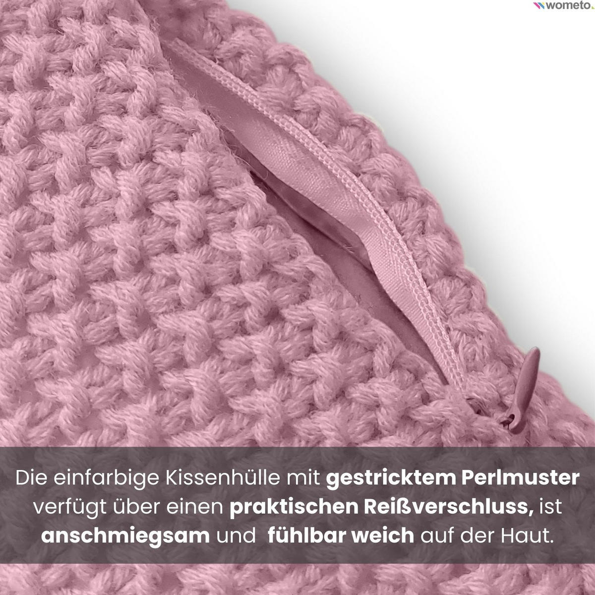 KISSENHÜLLE Strick rosa 45/45 cm mit Reißverschluss inkl. 100% Federkissen - Pink, Textil (45/45cm) - wometo