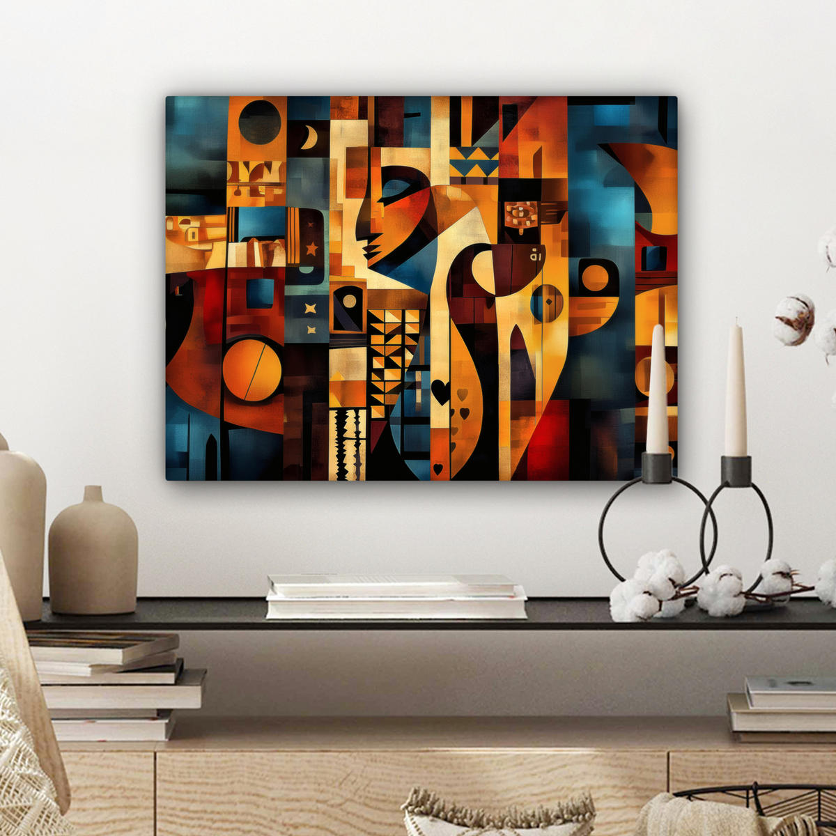 LEINWANDBILD Figuren - Abstrakt - Symbole 40x30 cm - Terracotta, Textil (40/30cm) - MuchoWow