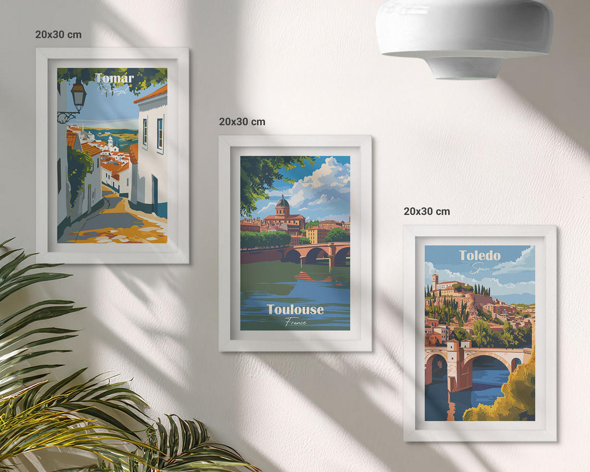 WANDBILDER 3er-Set - 20x30 cm Weißer Rahmen - Retro-Stadtgrafiken - Weiß, Kunststoff (20/30cm) - ArtPrintCave