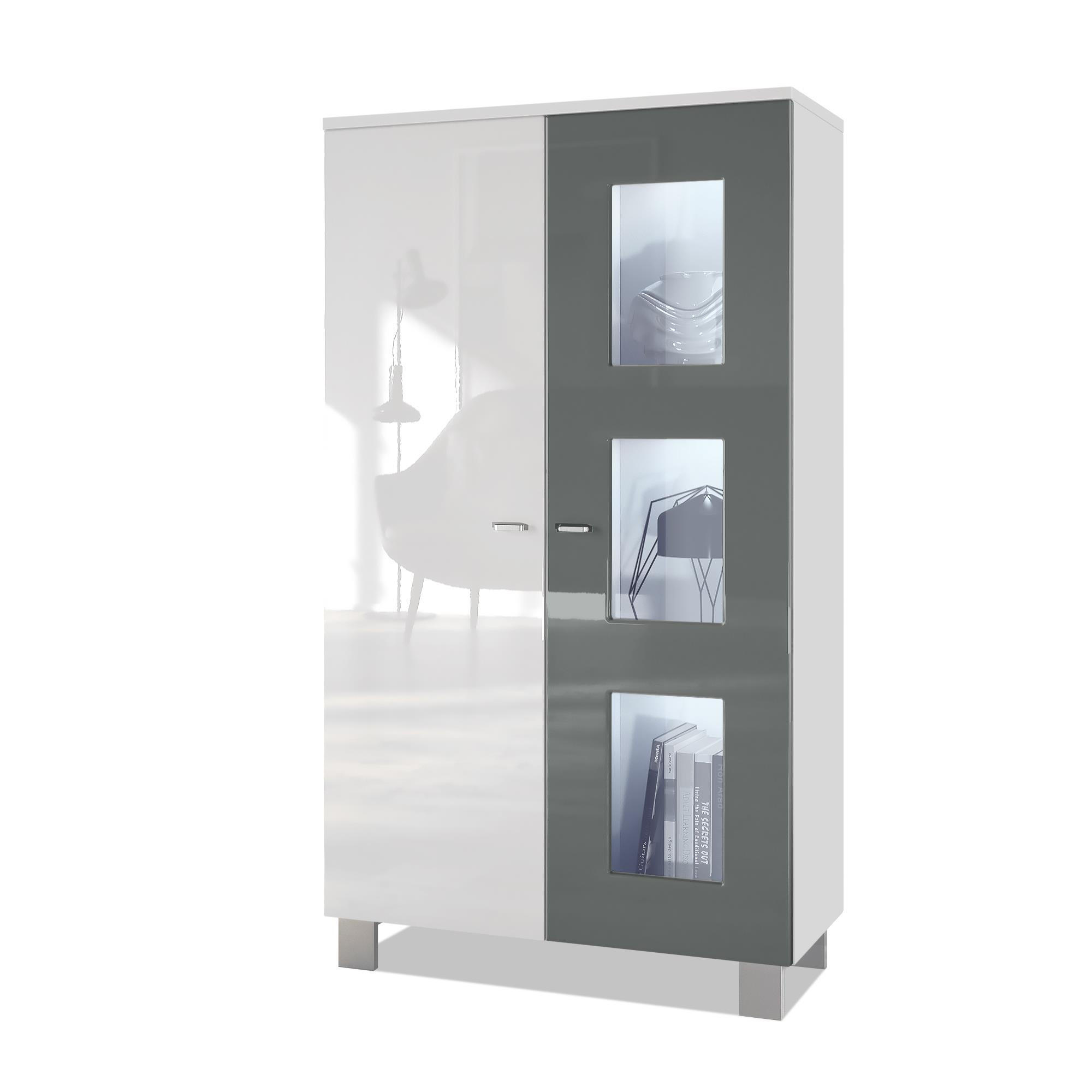 VITRINE Denjo Tür in Grau Hochglanz - Grau, Holzwerkstoff (71/129/35cm) - Vladon