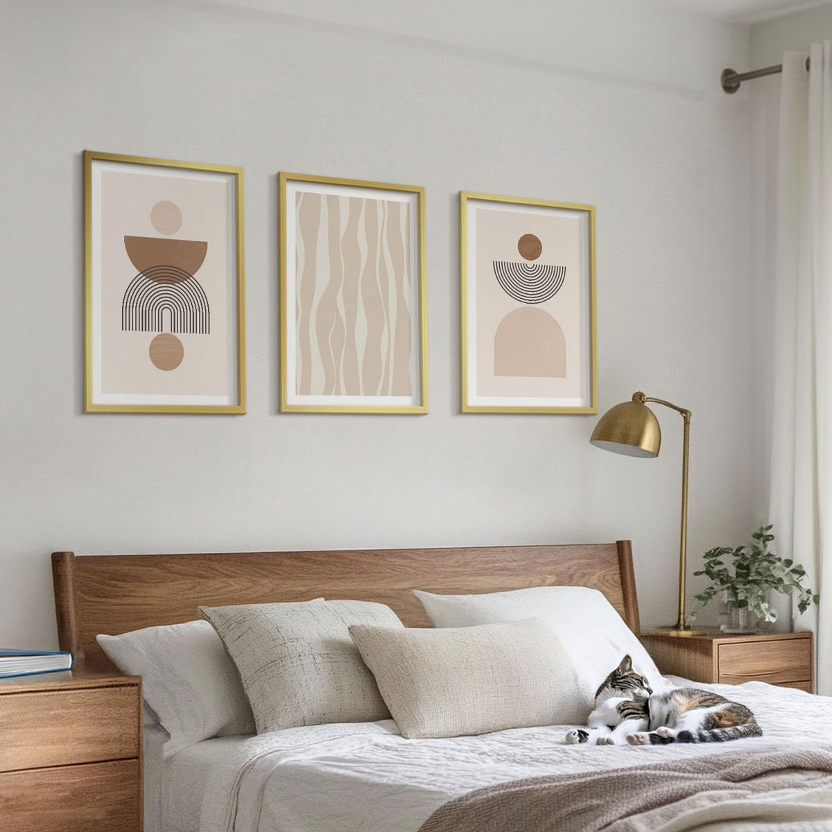 BILDER SET 3er Set - 40x60 cm Goldrahmen - Abstrakte Formen braun beige - Goldfarben, Kunststoff (40/60cm) - TULUP
