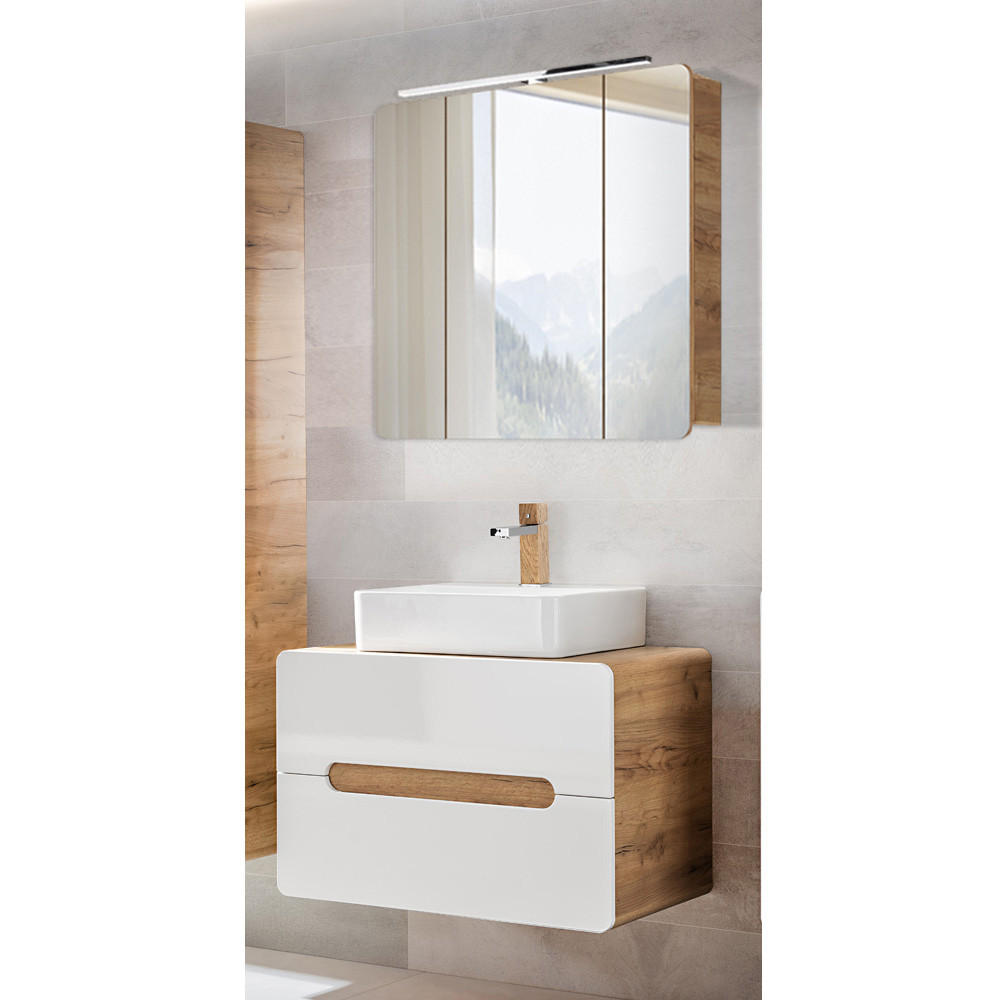 BADMÖBEL-SET 2-TLG. Luton-56 - Weiß, Holzwerkstoff (80/200/46cm) - Lomado