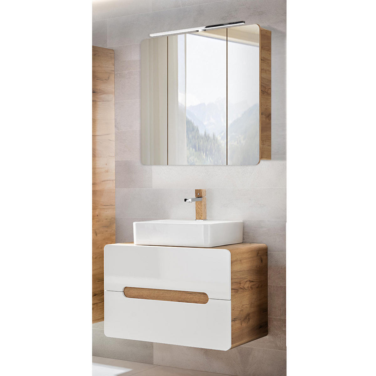 BADMÖBEL-SET 2-TLG. Luton-56 - Weiß, Holzwerkstoff (80/200/46cm) - Lomado