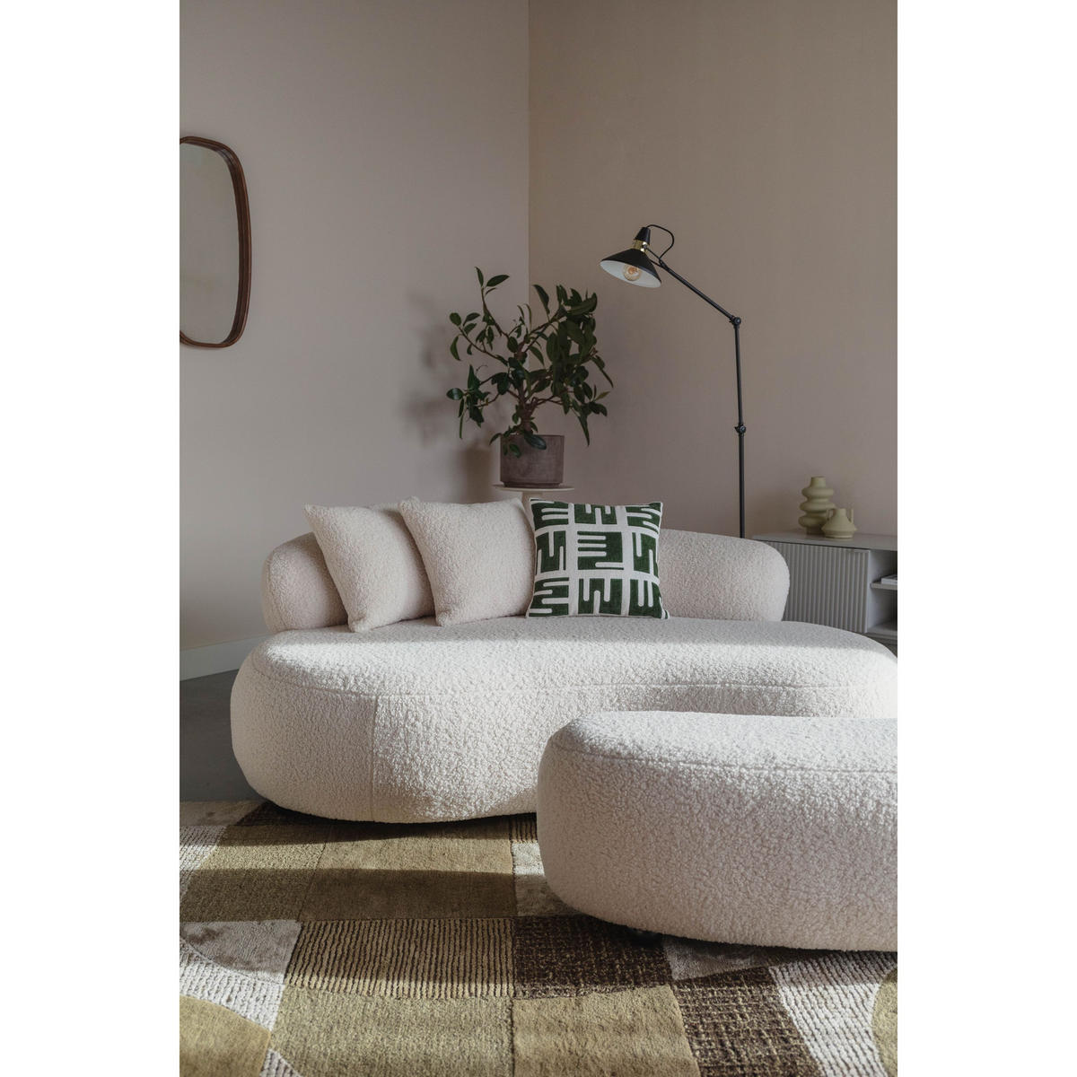 SITZHOCKER Noxx Pouf/ Organisch Geformt Bouclé Weiß - Weiß, Kunststoff (46/41/120cm) - Housecraft Living