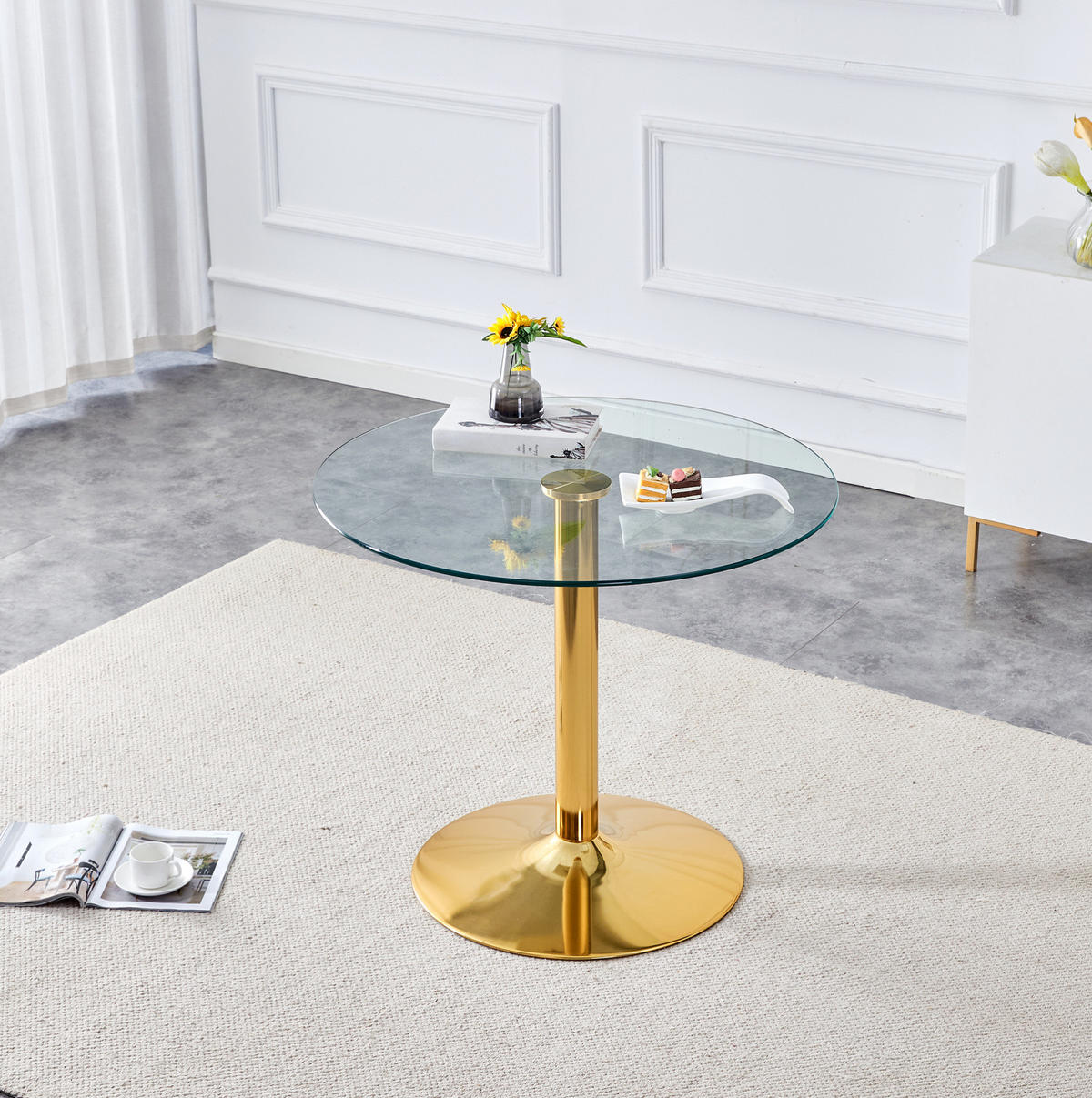 BARTISCH 85/85/76 cm mit Glasplatte und Metallgestell in Gold - Goldfarben, Holzwerkstoff (85/85/76cm) - BEAOK