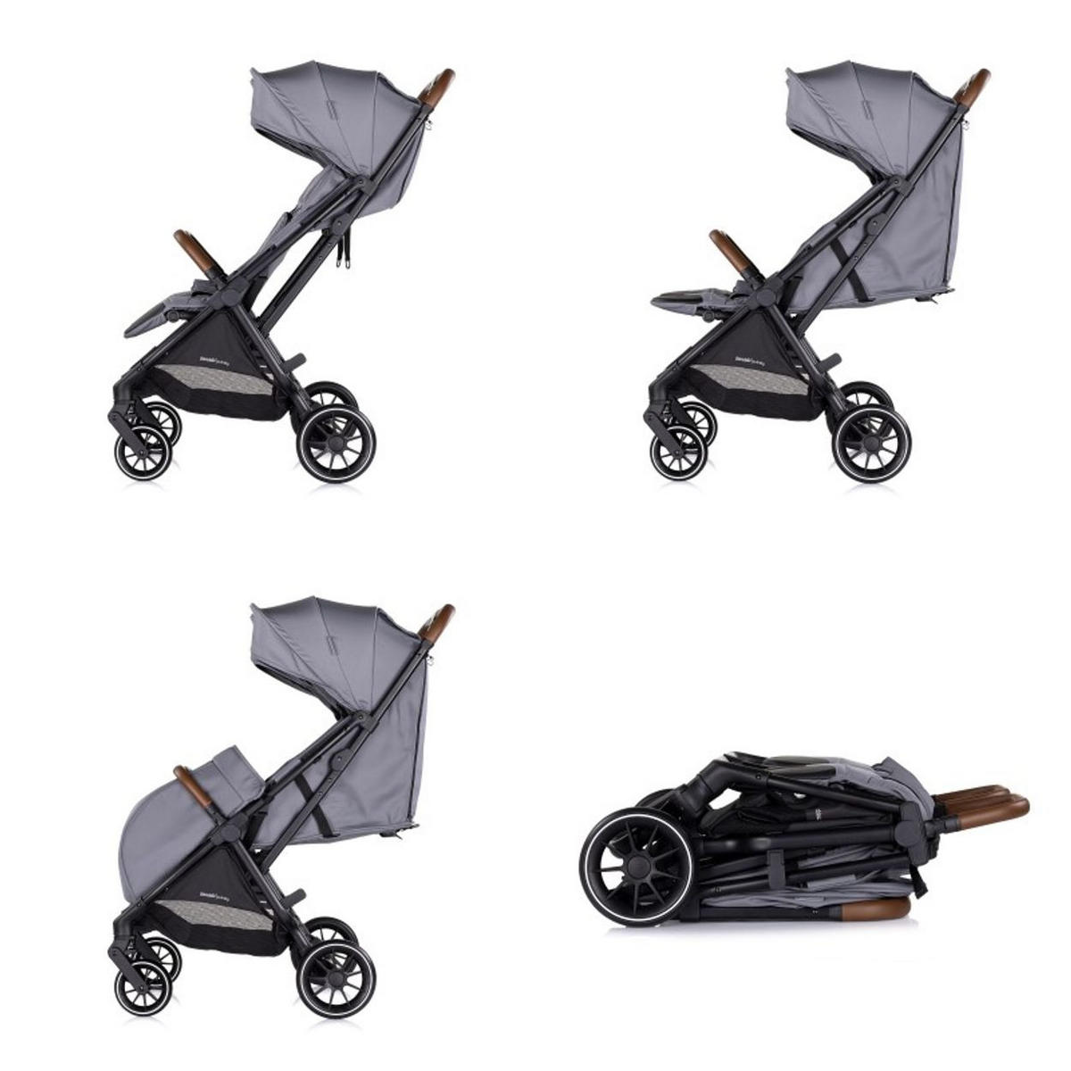 GESCHWISTERKINDERWAGEN Twinity grau Fußabdeckung Wickeltasche Becherhalter - Grau, Metall (67/75/105cm) - Chipolino