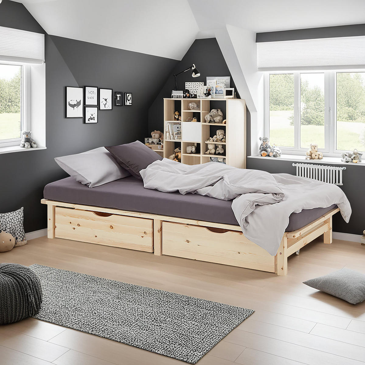 STAURAUMBETT mit Matratze 90/200 cm natur - Braun, Holz (90/200cm) - Homestyle4u