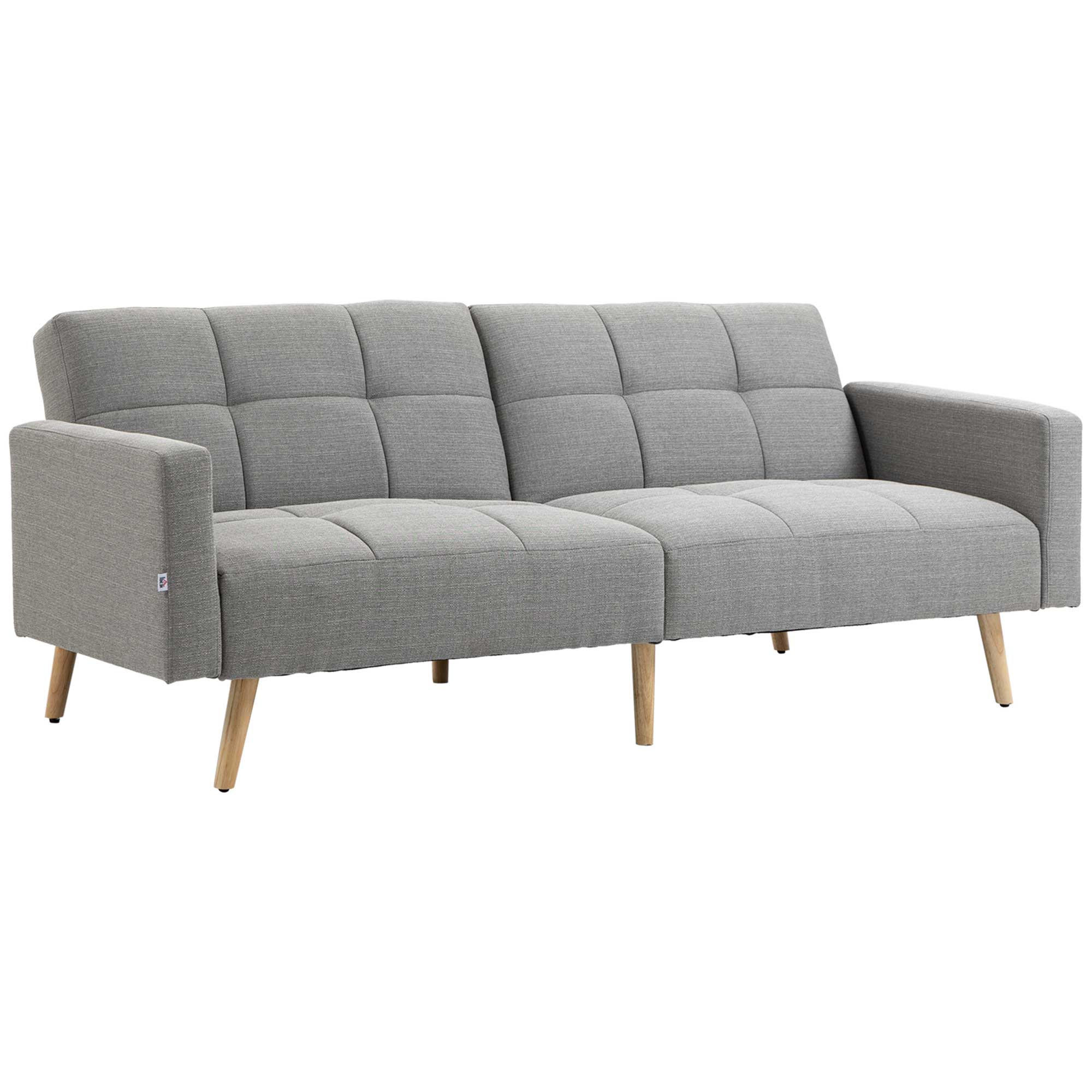 SCHLAFSOFA mit Bettfunktion Grau 205/88/80 cm - Naturfarben/Grau, Holz/Textil (88/80/205cm) - HOMCOM