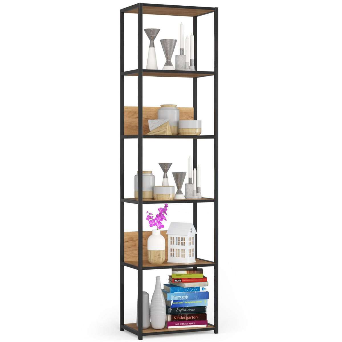 LOFT-REGAL Schwarz, Eichefarben 50x192x32 cm - Eichefarben/Schwarz, Holzwerkstoff/Metall (50/192/32cm) - Akord