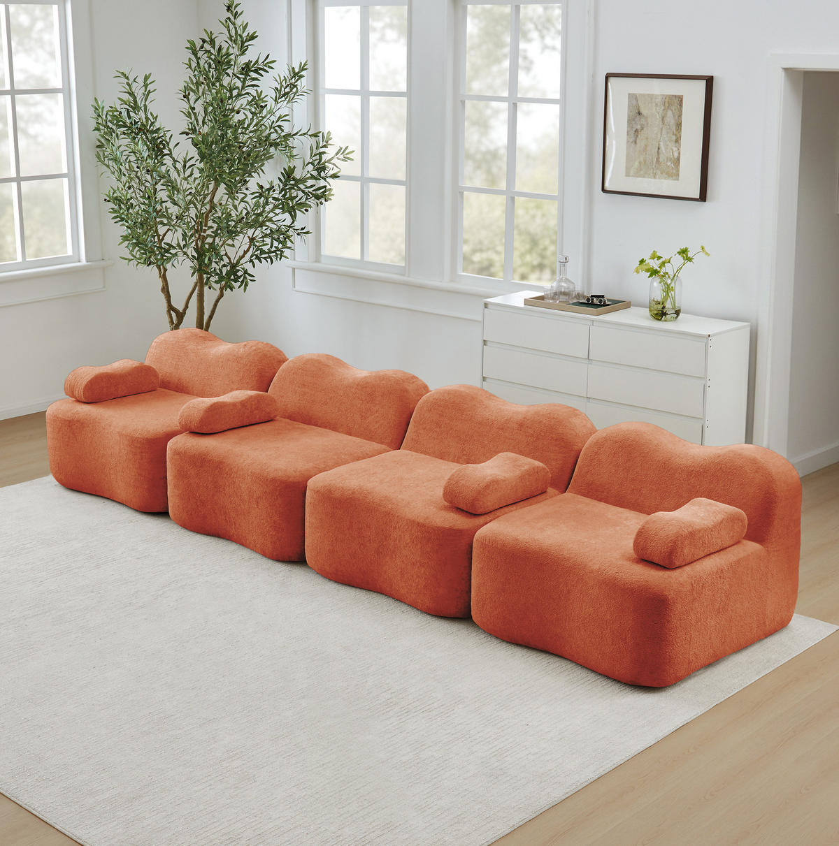 SOFA modular Wellenform Samt Orange - Orange, Holzwerkstoff (98/70/384cm) - Meubliv