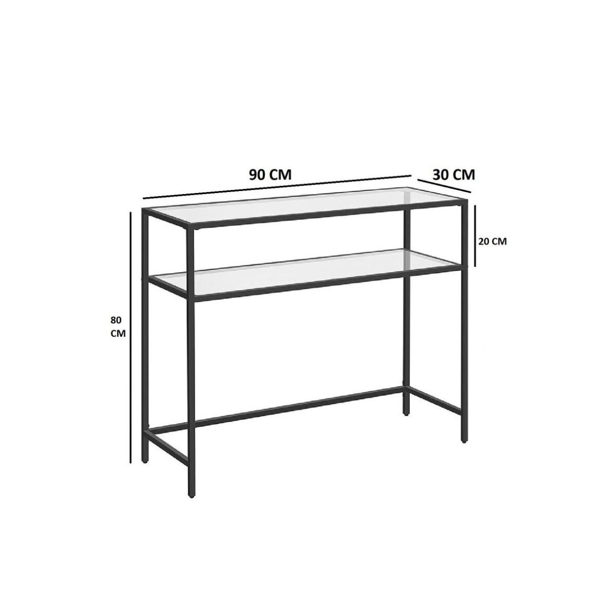 METALLKONSOLE mit 2 Regalen aus gehärtetem Glas 30/90/80 cm - Schwarz, Metall (31/30/80cm) - Calicosy