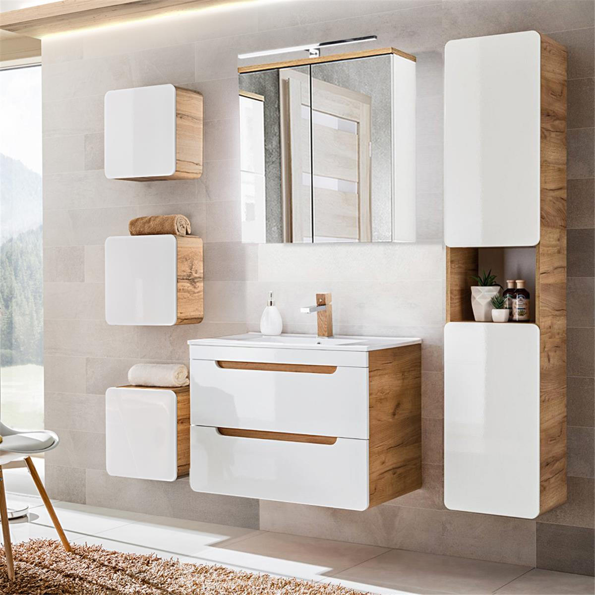 BADMÖBEL-SET 6-TLG. Luton-56 - Weiß, Holzwerkstoff (180/200/46cm) - Lomado