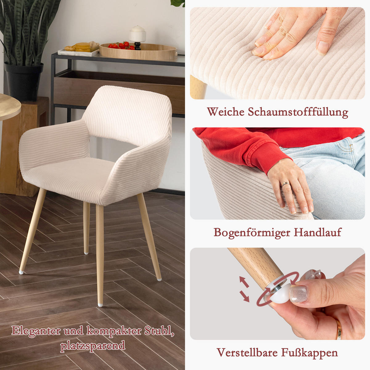 ESSZIMMERSTÜHLE 6er-Set, mit Metallbeinen, für Küche, Wohnzimmer, Schlafzimmer und Büro, Hellbeige - Beige, Textil/Metall (56/78/56cm) - Meubles Cosy
