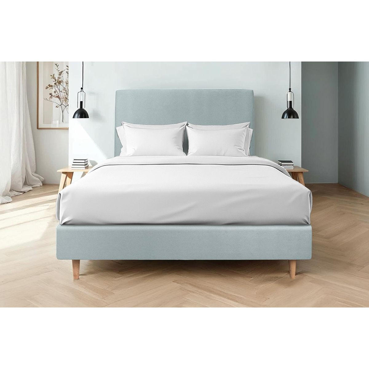KOPFTEIL gepolstertes – blaugrauer Samtstoff - 180 cm - Beige/Blaugrau, Karton/Holz (180/120/10cm) - Sommeil de Plomb