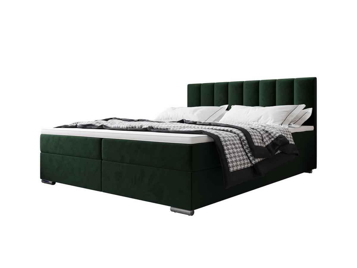 BOXBETT ZILANO 2 mit Matratze H3 und Topper 180x200 Itaka 10 - Grün, Holz/Textil (180/200cm) - Bedante