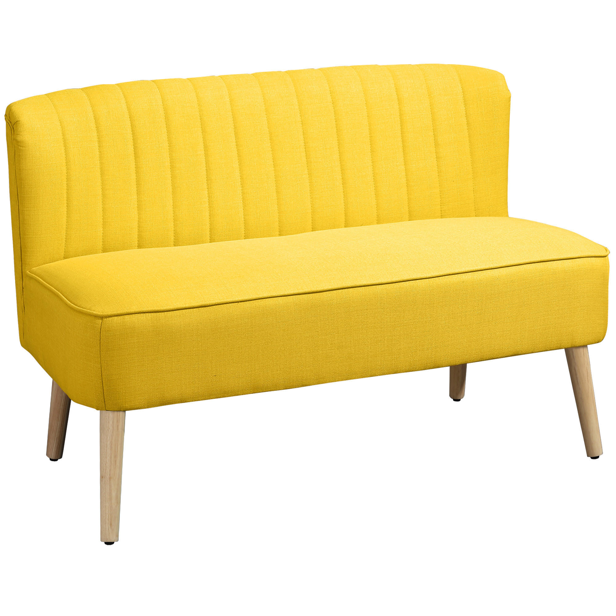 SOFA, 2-Sitzer, Leinenoptik, ohne Armlehnen, Holzbeine, gelb, 117x56,5x77cm - Multicolor, Holzwerkstoff (117/77/56.5cm) - FORIOUS