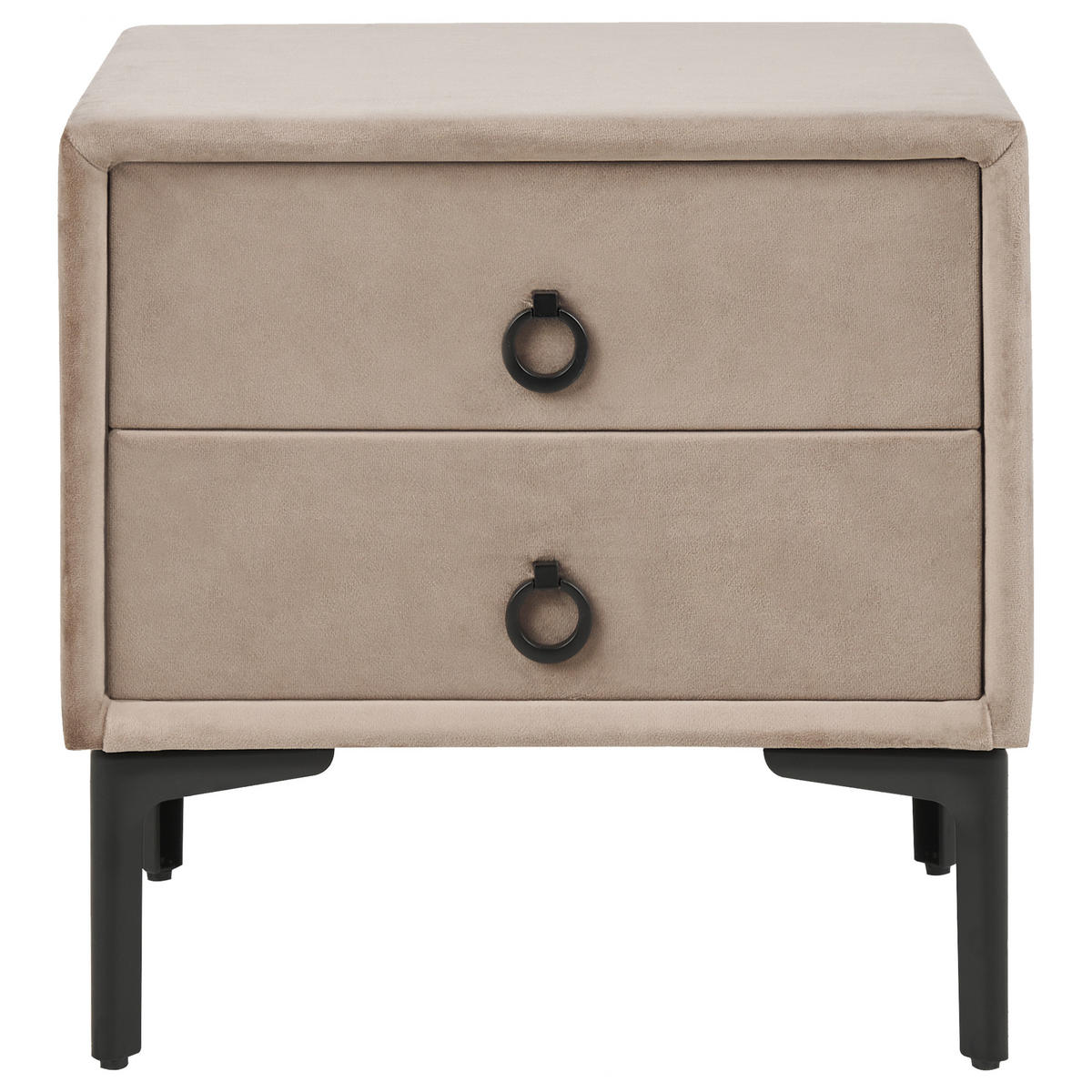 NACHTTISCH Samtstoff taupe 2 Schubladen Sezanne - Beige/Schwarz, Textil (44/45/38cm) - Beliani