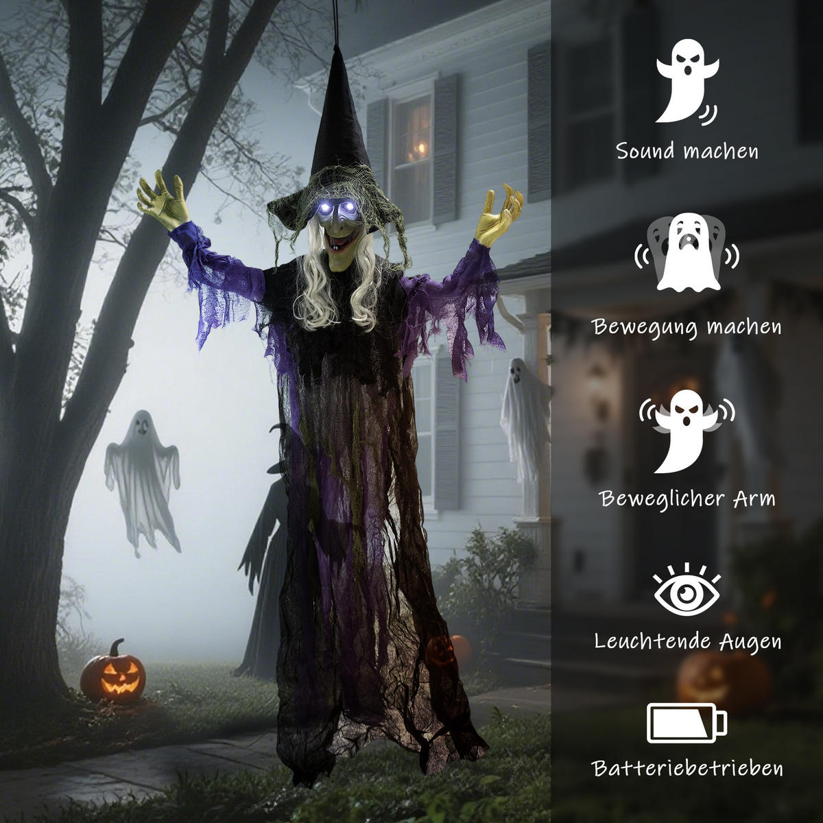 HALLOWEEN-DEKORATION Stahl Polyester Violett - Violett, Textil (15/183/80cm) - Outsunny