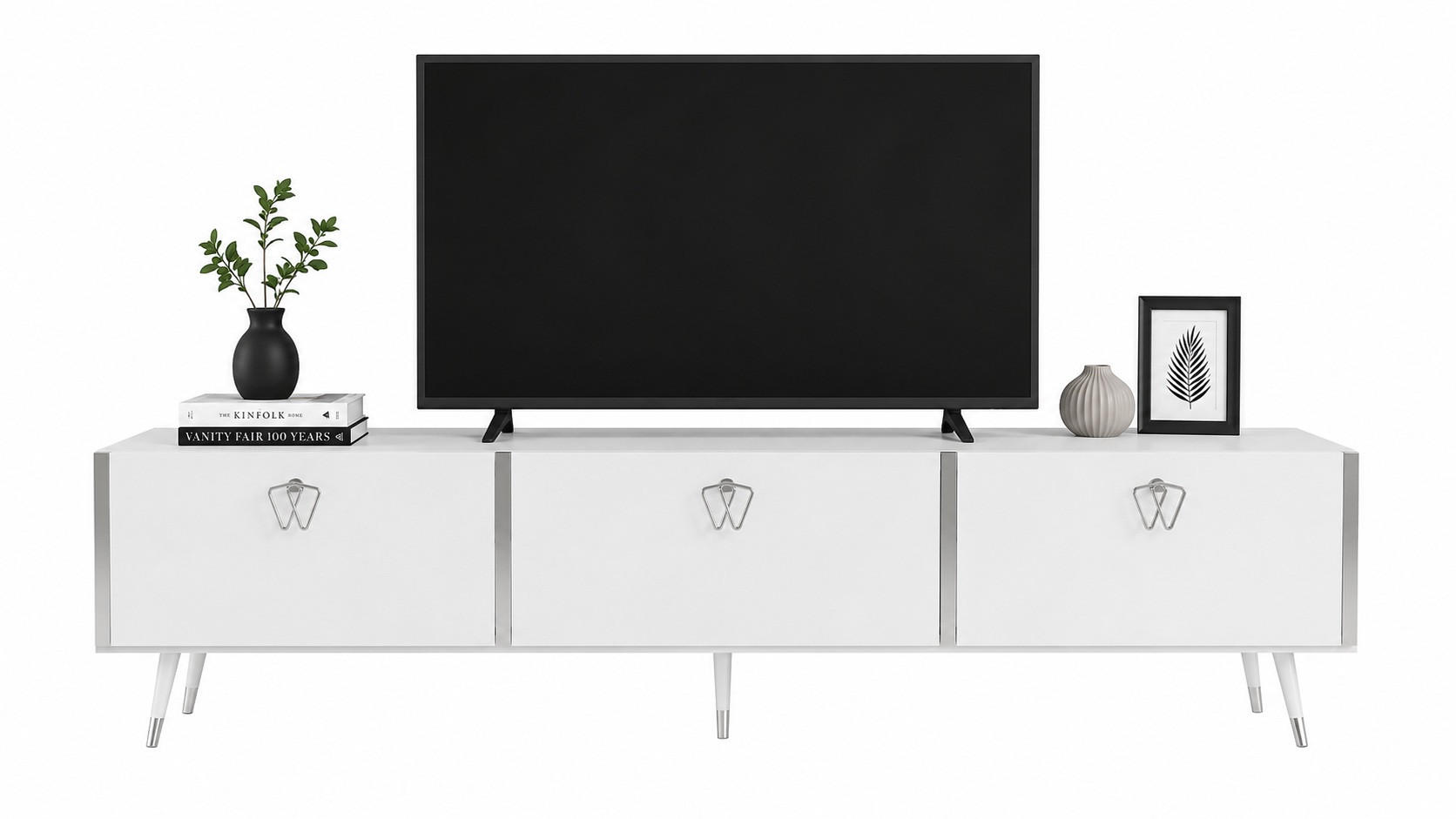 TV Stand Milagro Hochglanz Weiß Silber - Weiß, Holzwerkstoff (31.3/49.3/180cm) - Decorotika