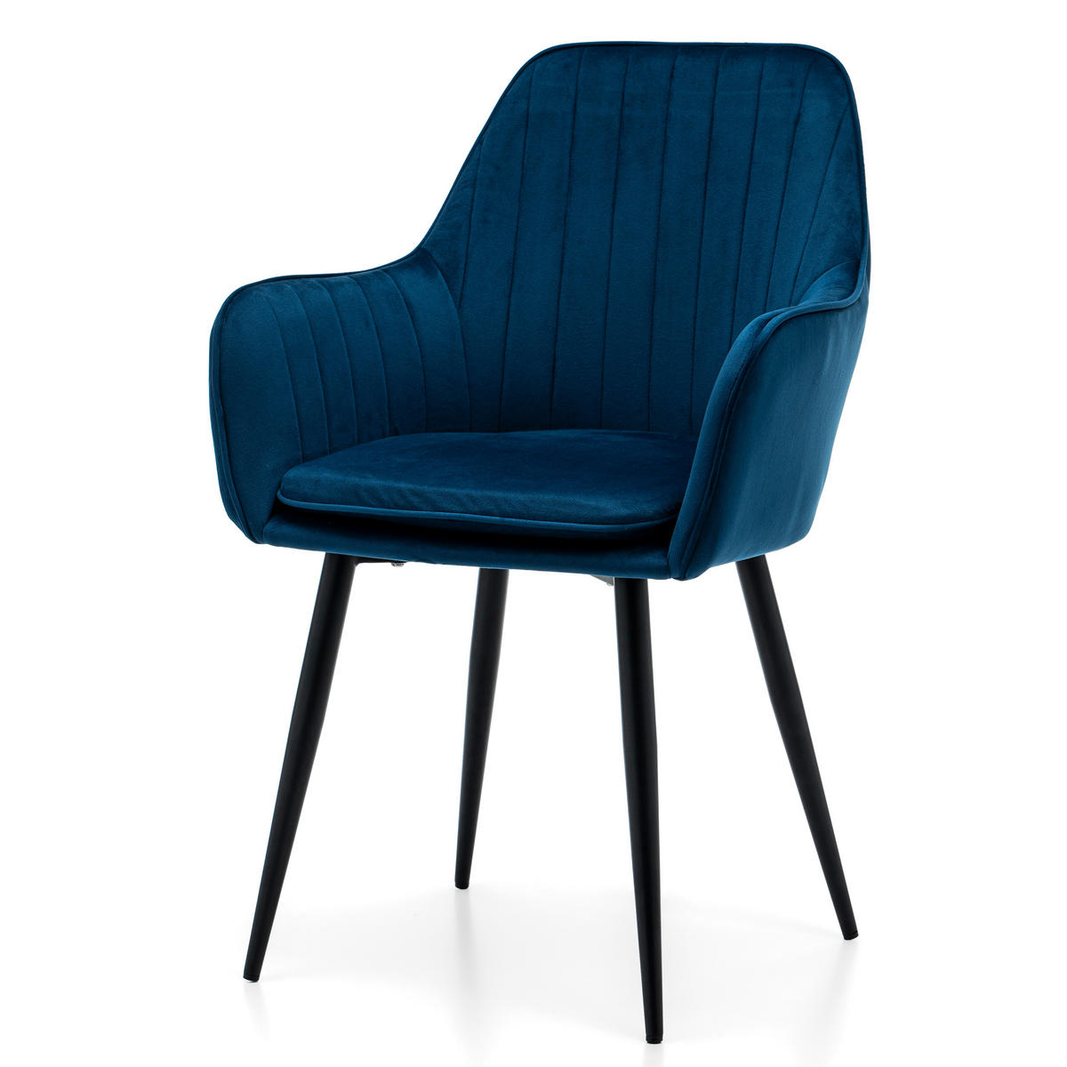 STUHL EMILIA gepolstert mit Steppung - dunkelblau - Samt Velours - Schwarz/Dunkelblau, Textil/Metall (58/90/58cm) - NEW HOME