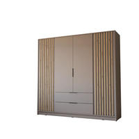 KLEIDERSCHRANK NELA, viertürig mit Lamellen, 206 cm, Grau/Artisan - Grau, Holzwerkstoff (206/200/51cm) - Lookway