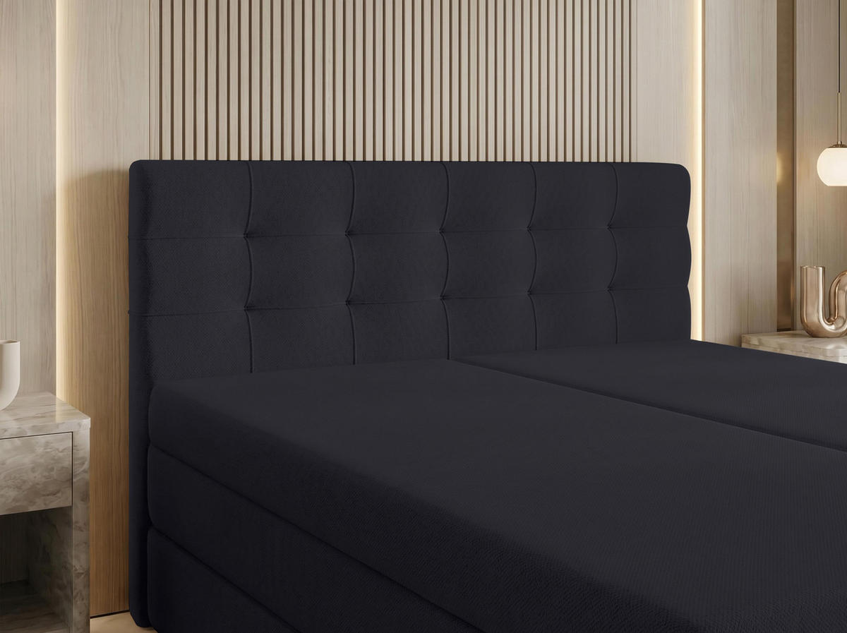 BOXSPRINGBETT FINIKE 160x200 cm mit Bettkasten und 2 Matratzen - Schwarz + TOPPER - Schwarz/Grau, Holz/Holzwerkstoff (160/200cm) - AX Living