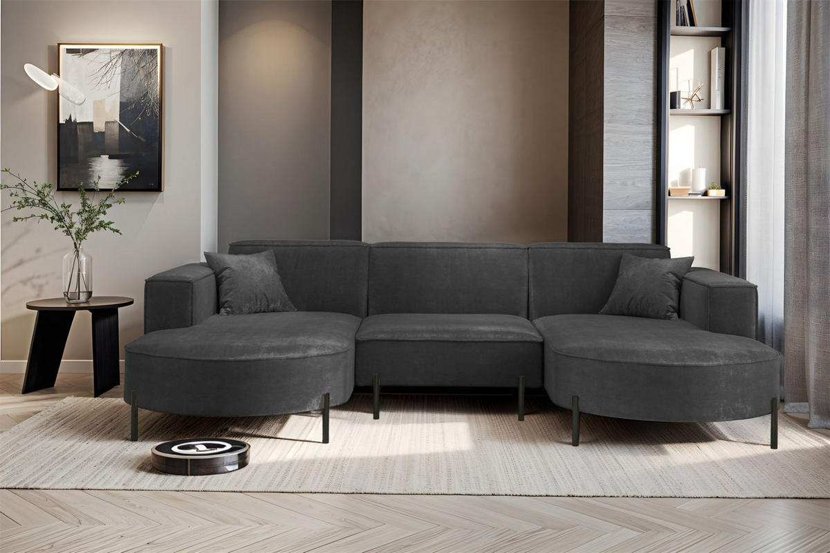 WOHNLANDSCHAFT Valencia - Anthrazit, Holzwerkstoff/Textil (299/80/165cm) - Fun Möbel