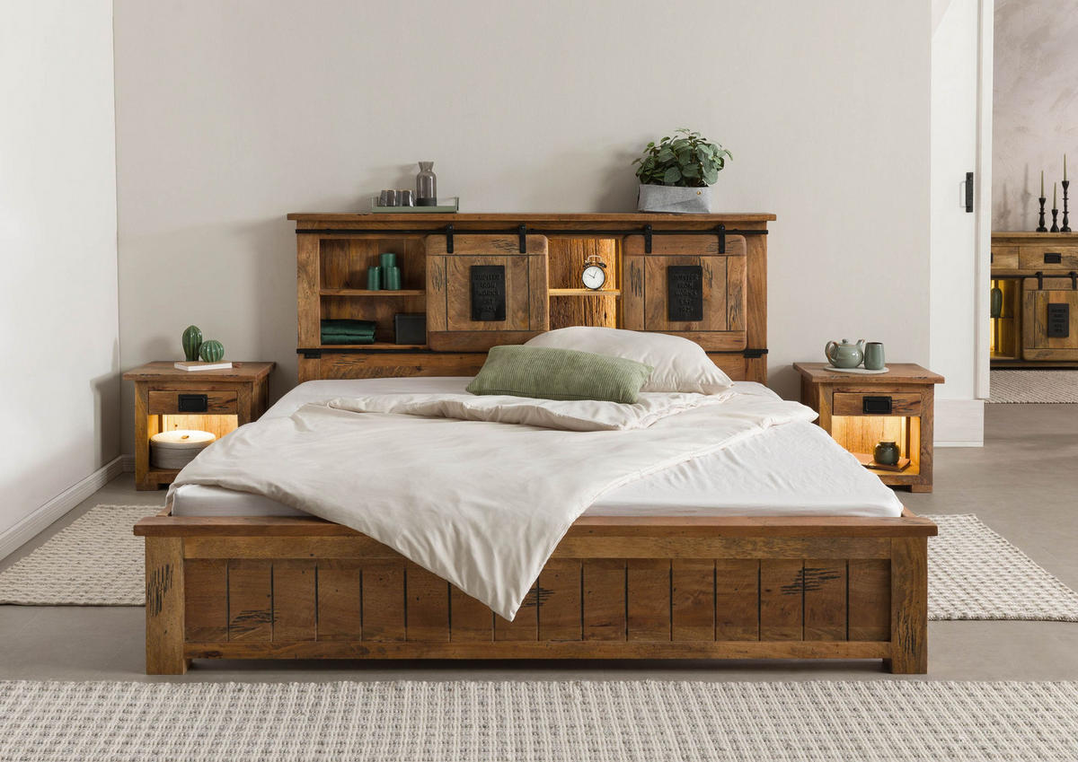 HOLZBETT Mango / Altholz 180x200x106 natur lackiert RAILWAY LUX #112 - Naturfarben, Holz (180/200cm) - Massivmoebel24