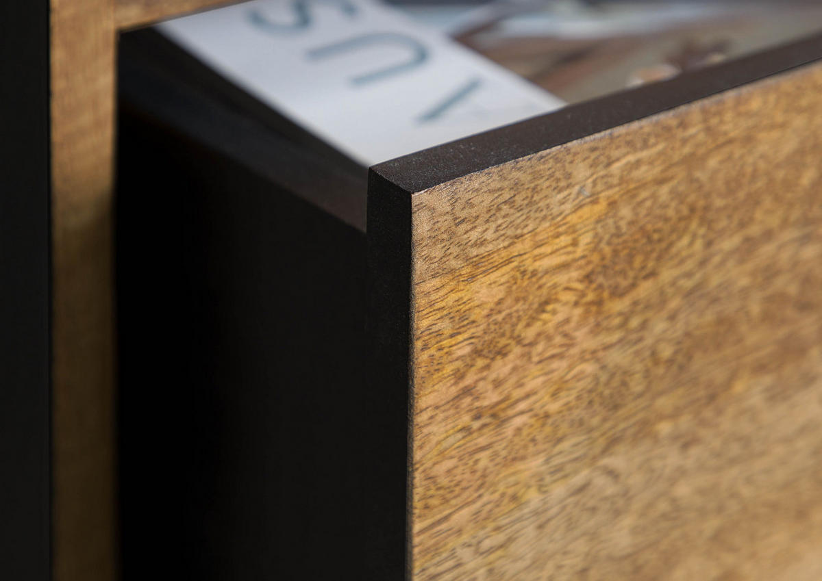 VITRINE Mango / Altholz 56x47x180 schwarz / natur lackiert DAVIS #40 - Schwarz, Holz (56/180/47cm) - Massivmoebel24
