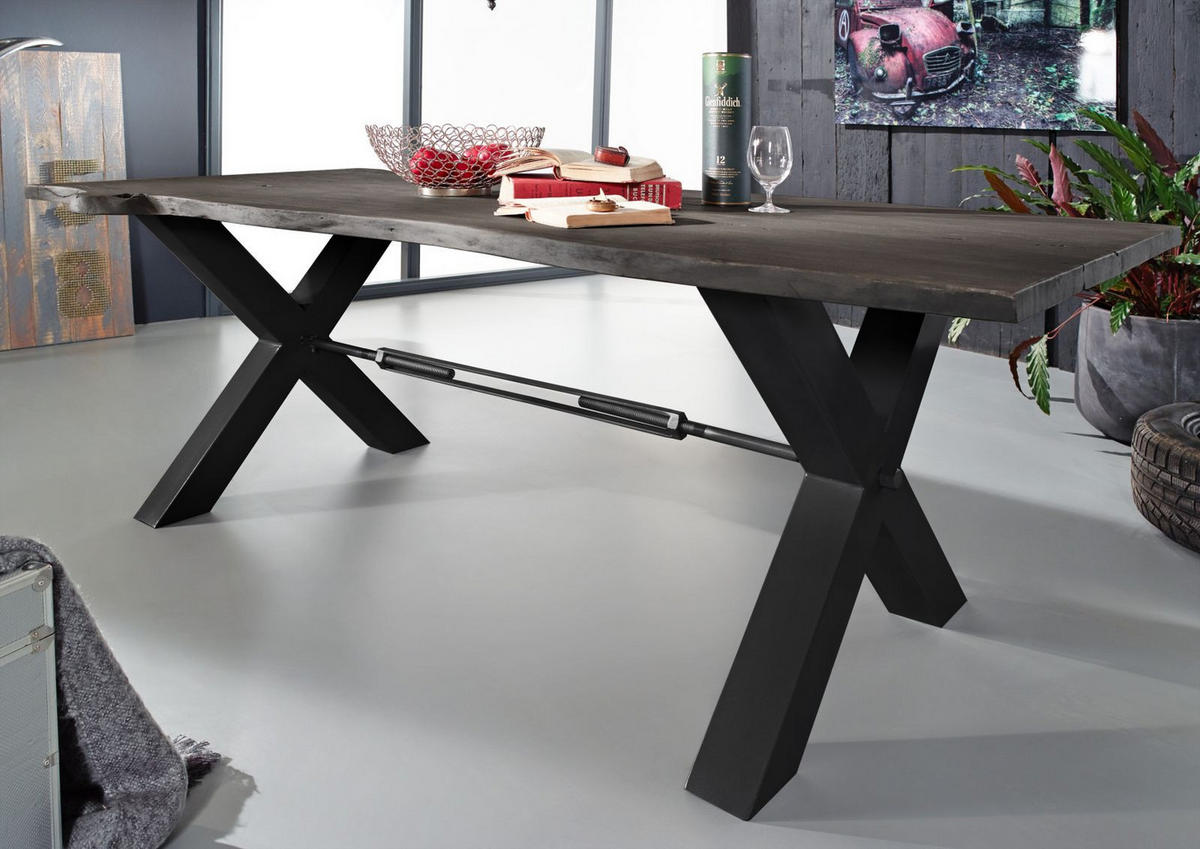 ESSTISCH Akazie 200x100x76 grau lackiert IRON LABEL #116 - Grau, Holz (200/100/76cm) - Massivmoebel24