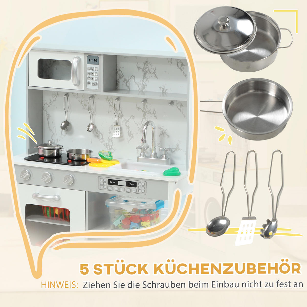 KINDERKÜCHE - Weiß, Holzwerkstoff (70.1/28/96.1cm) - AIYAPLAY