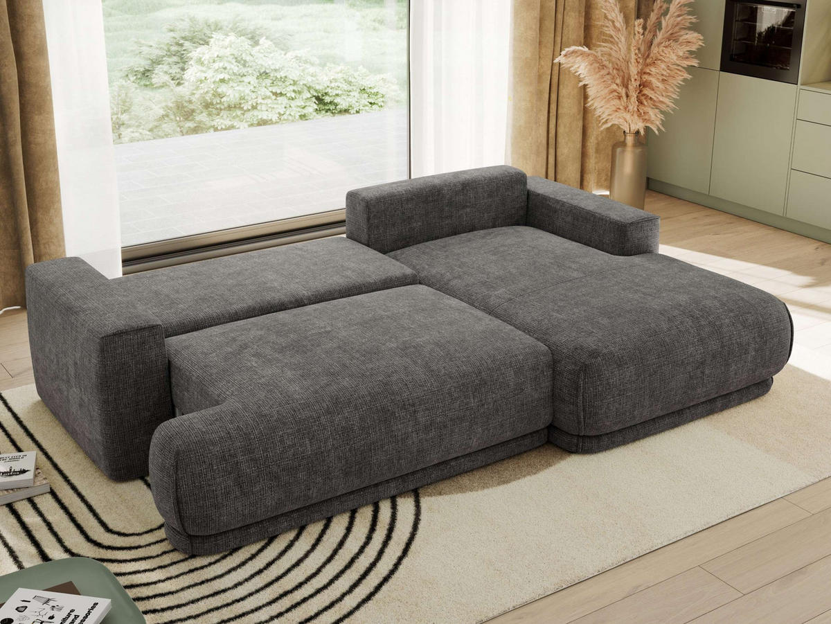 ECKSCHLAFSOFA RINA L Grau Schenille grob gewebt - rechts - Schwarz/Grau, Kunststoff/Textil (170/267cm) - MKS