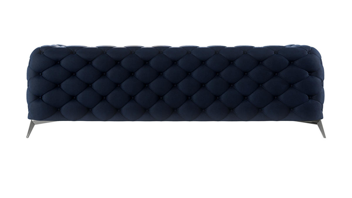 CHESTERFIELD-SOFA 3-Sitzer Laura Marineblau Samt - Silberfarben/Dunkelblau, Holz/Textil (243/75/100cm) - S-Style Möbel